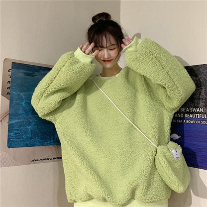 Winter Thickened Faux Lamb Wool Coat Loose Large Size Pullover Sweater