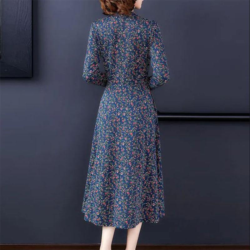 Large Size Long Sleeve Dress Middle-aged Women's Temperament Lady's Long Dress