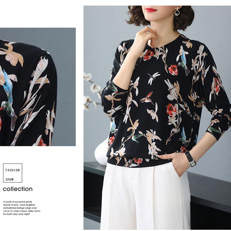Autumn Winter Bohemian Floral Print Sweater Women Short Knit Bottoming Sweater Pullover Loose Plus Size  Wool Blend Jumper