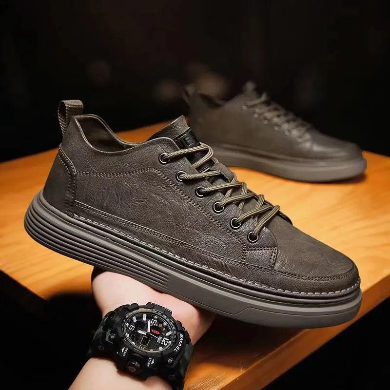Men's Shoes Spring and Summer Sports and Leisure Shoes British Casual Black Leather Shoes Trend All-match Men's Comfortable Sneakers