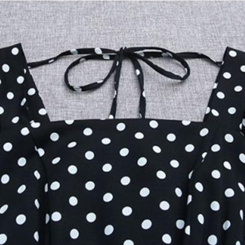 Women's Summer Dress Chiffon Polka Dot Square Collar Sleeveless Long Dress