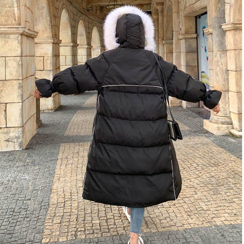 Winter Women's Cotton Jacket Over The Knee Long Large Fur Collar