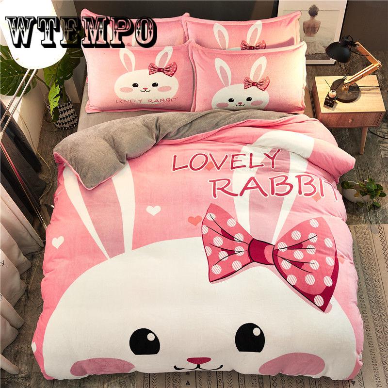 Thick Plush Duvet Cover Set Fashion 4pcs Bedding Sets Queen Size Flat Bed Sheet Comforter Duvet Sets
