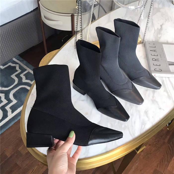 Autumn Winter Wool Knit Elastic Socks Boots Tube Thin Boots Pointed Thick Short Boots Single Boots