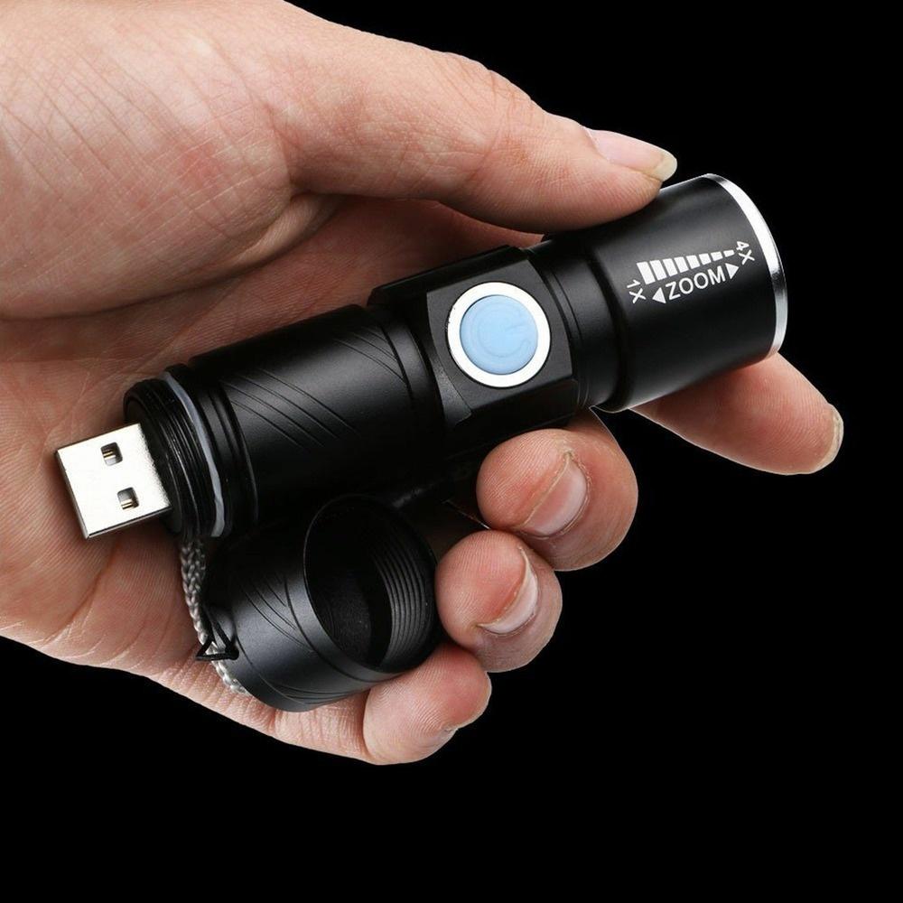 Mini Q5 Zoomable USB Rechargeable Ultra Bright LED Flashlight Torch 3 Modes Wth Beam Focusing Zoom