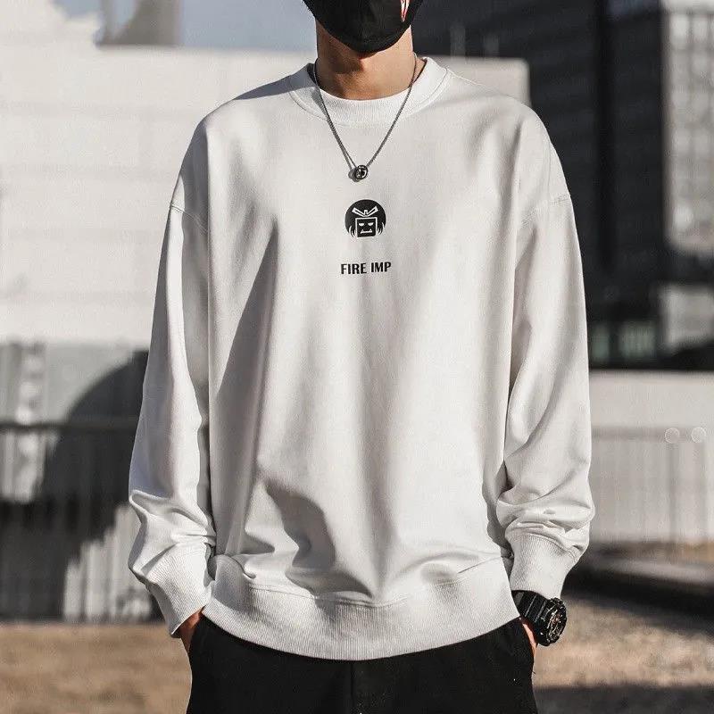 Round Neck Sweater Men's Hoodless Autumn and Winter Tops Ins Tide Brand Loose Large Size Trend All-match Jacket To Keep Warm and Comfortable