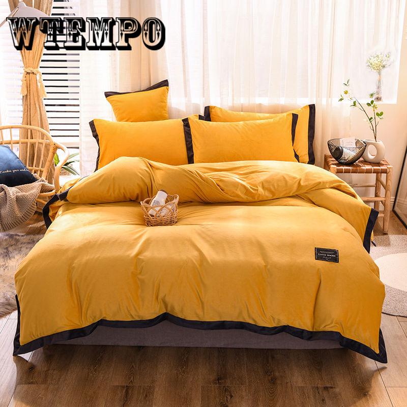 4pcs  Fleece Bedding Set  Lace Duvet Cover Flat Sheet Pillowcase Flannel Winter Warm Bed Linen