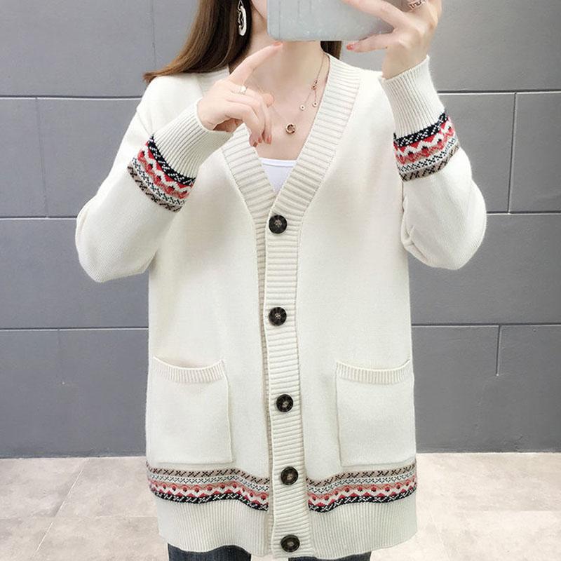 Spring and Autumn Knitted Cardigan Sweater Mid-length Casual Top Loose Outer Wear Women's Jacket