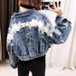 Spring and Autumn Three-dimensional Flower Embroidery Chain Tassel Loose Bat Sleeve Denim Short Jacket Women