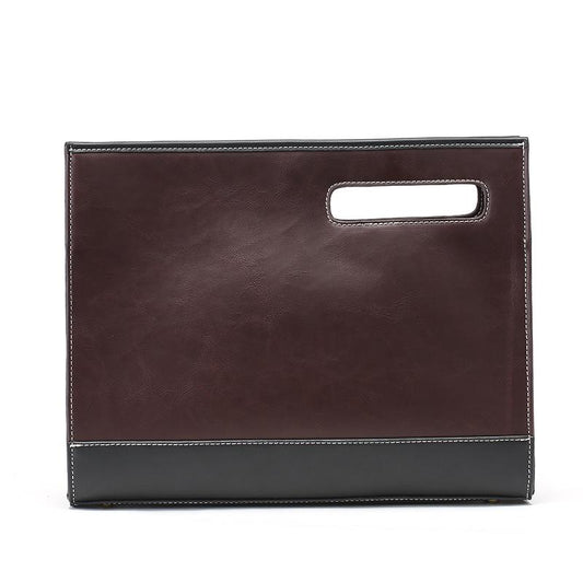 Business briefcase men retro large capacity zipper leather anti-theft waterproof A4 bag handbag