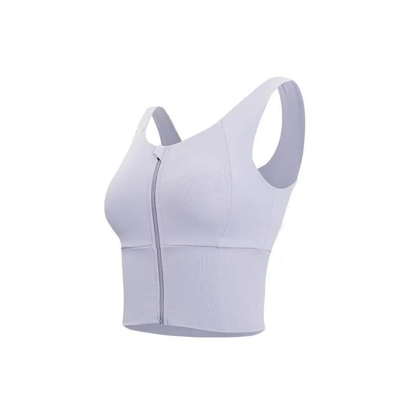 Women Front Zip Sports Bra Push Up High Impact Wireless Padded Tank Top for Running Fitness Workout
