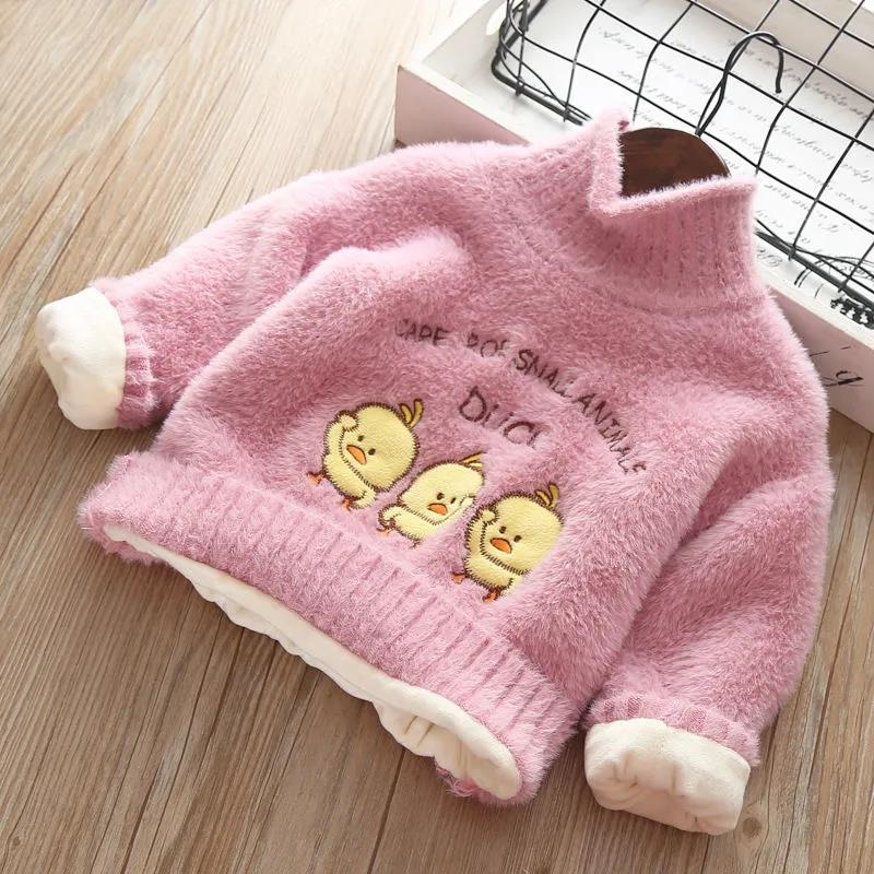 Children's Sweater Mink Pullover Sweater Sweater Thickened Warm, Soft and Lovely Cartoon Girl Middle and Young Children