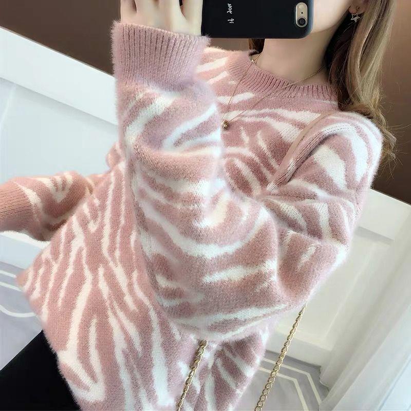 Pofulove Women's Autumn and Winter New Loose Pullover Lazy Sweater High-quality Mink Wool Sweater