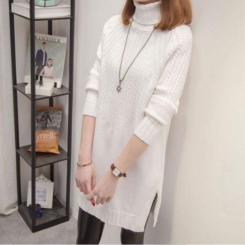 Autumn and Winter Thick Turtleneck Sweater Mid-length Loose Wild Sweater Dress Hedging Knit Women Sweater Dress