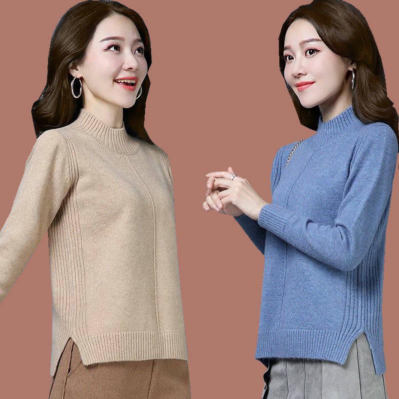 Sweater Women Autumn Winter Loose Casual Solid Color Sweater Long-sleeved Knitwear Women Short Sweater