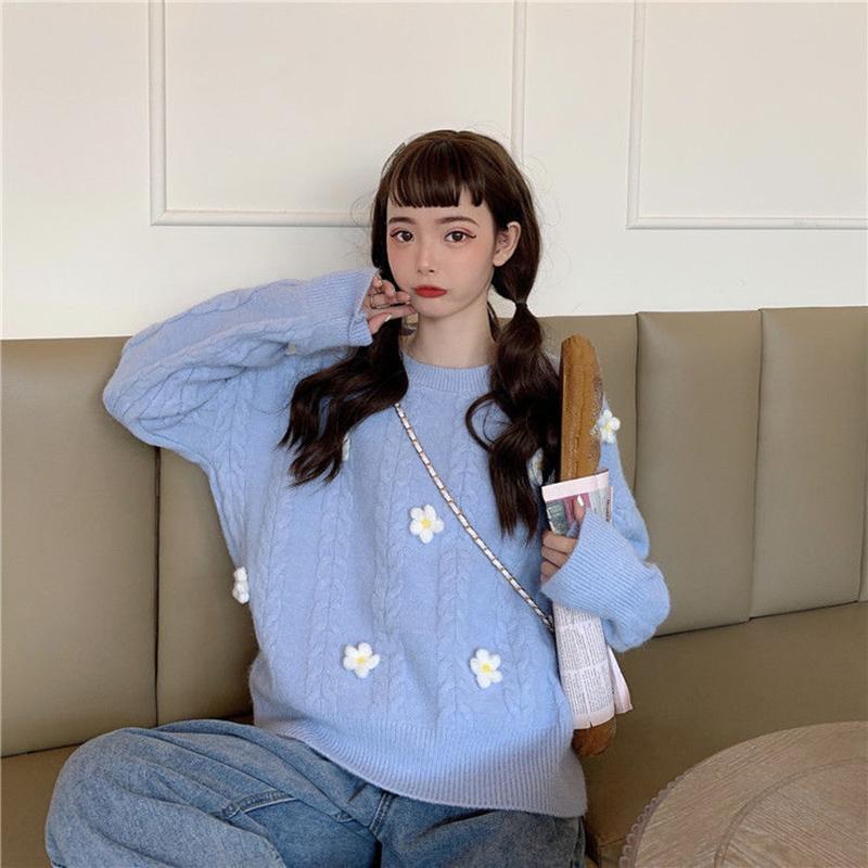Autumn Winter  Women Fashion Sweater Casual Knitting Sweater  Round Neck Pullovers Loose Casual Long Sleeve Sweater