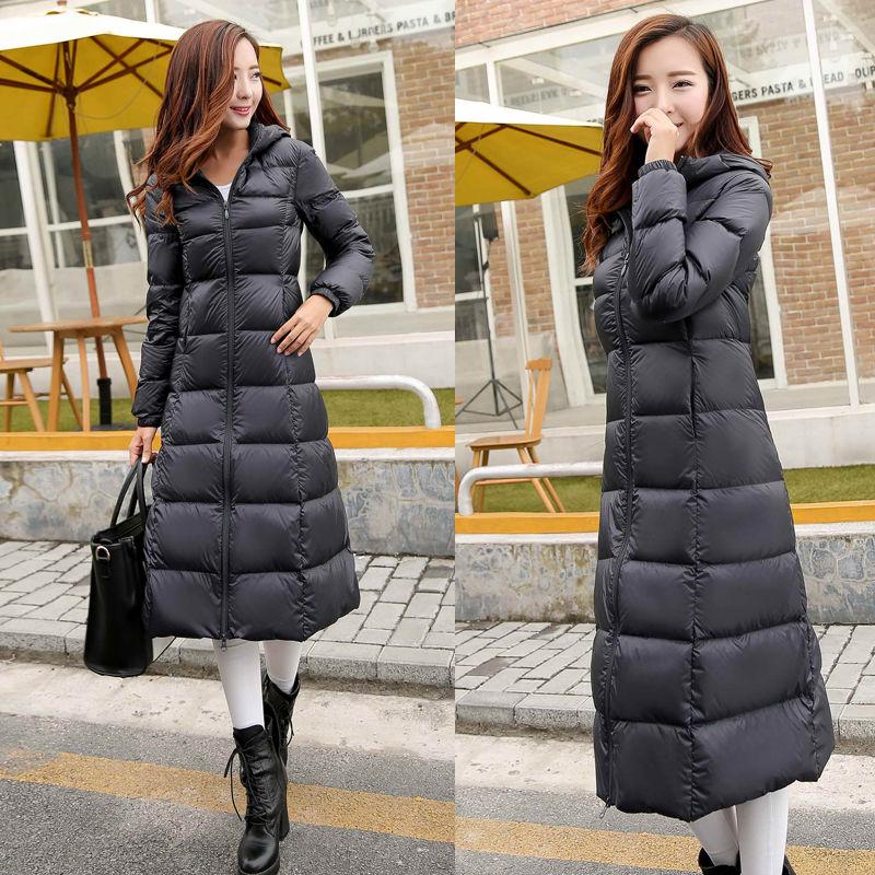 Women's Padded Down Jacket Long Over-the-knee Over-length Slim Hooded Plus Size Winter Jacket