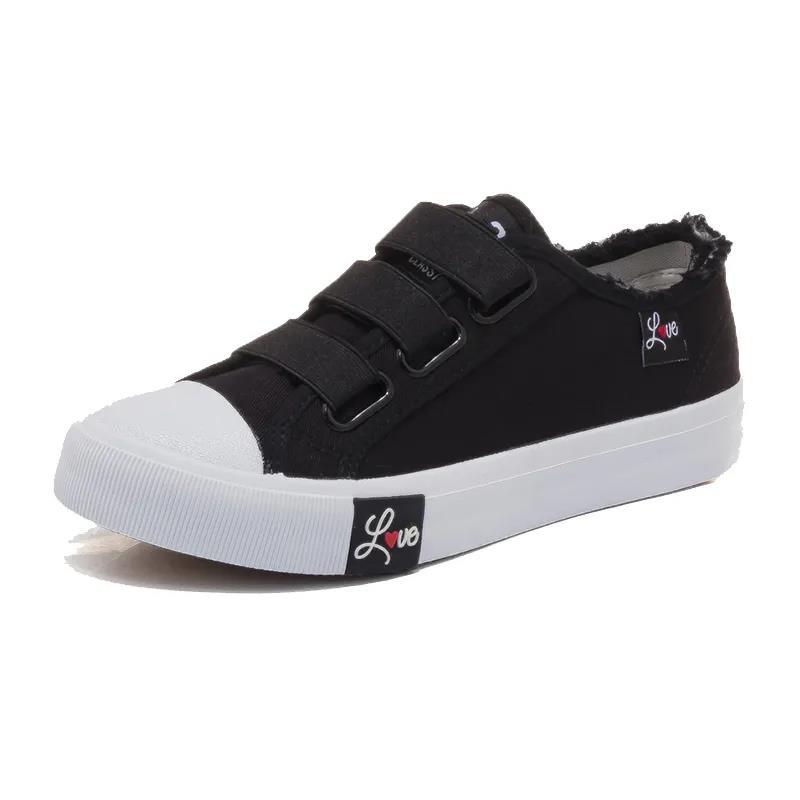 Sneakers Canvas Shoes for Women Fashion Solid Superstar Hook Loop Vulcanize Shoes