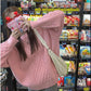 Autumn and Winter Women's Sweater Korean Loose Soft Solid Color Blouse Retro Round Neck Pullover
