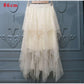 Fashion Elastic High Waist Long Tulle Skirt Women Irregular Hem Mesh Tutu Skirt Summer Party Skirt
