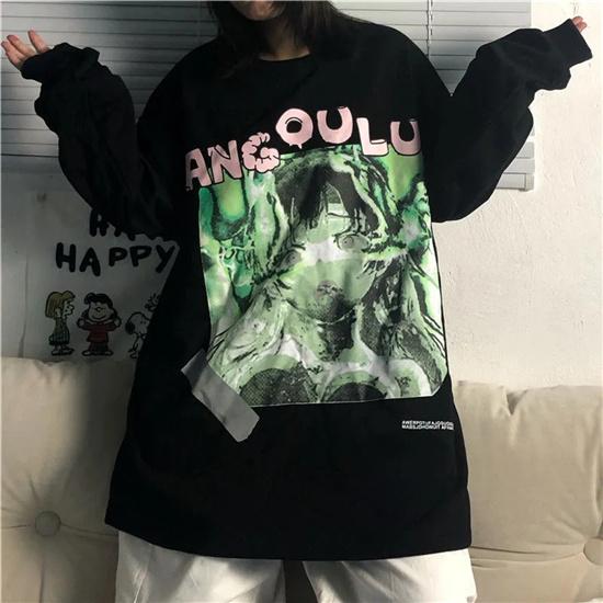 Streetwear Hip Hop Loose Women Hoodies Punk Vintage Femme Clothes Gothic Casual Oversize Kpop Hoody Long Sleeve Sweatshirts