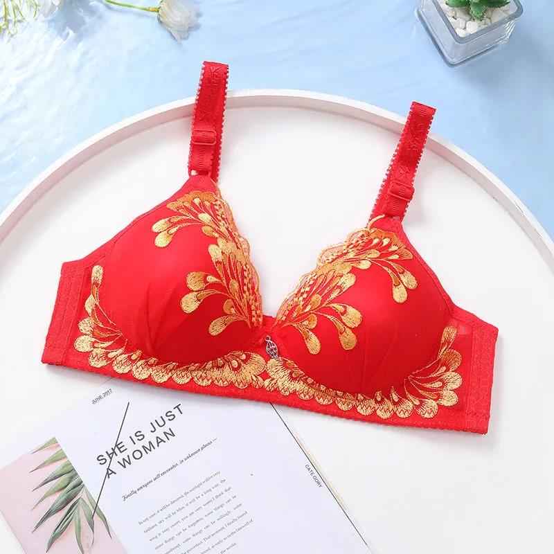 Sexy Comfortable Skin-friendly Breathable Perfect Embroidery Gathered Without Steel Ring Widened Side Breasts Women's Underwear Bra