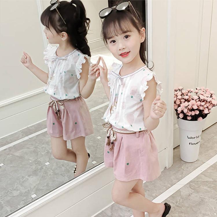 2PCS Children Clothing Set Spring Summer Girls Suits Printing Dot Sleeveless Tops + Pants Clothing Set