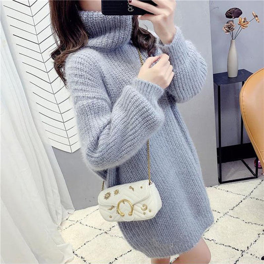 Sweater Skirt Autumn and Winter Long Loose Loose Outer Wear Lazy Red Turtleneck Sweater Skirt Women Thick
