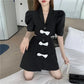 Bow Knot Waistless Suit Dress Women's New Temperament Fashion Waist-slung Royal Sister Style A-line Skirt Ladies Casual Suit Skirt