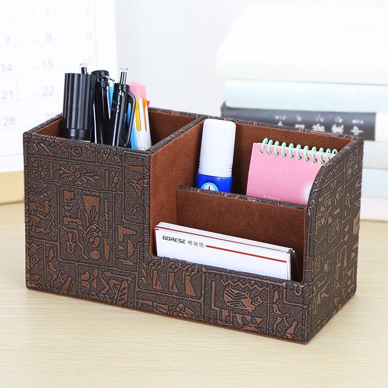 Leather Pen Holder Solid Color Storage Box Office Storage Box Multifunctional Desktop Stationery Box