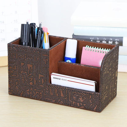 Leather Pen Holder Solid Color Storage Box Office Storage Box Multifunctional Desktop Stationery Box
