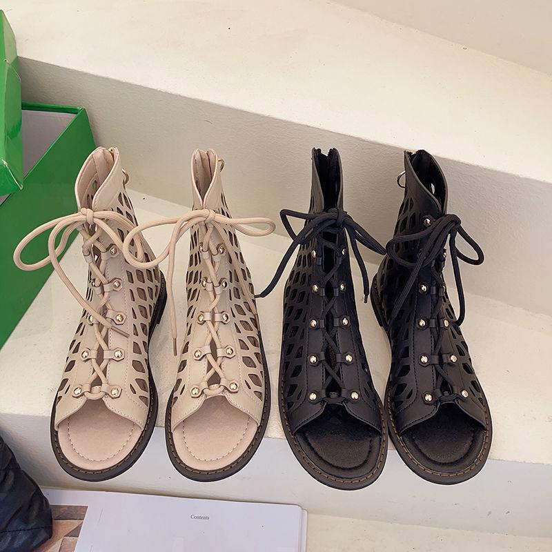 Bohemian Style Sandals Summer Cross Straps Hollowed Out Retro Vacation Roman Flat Sandals Women