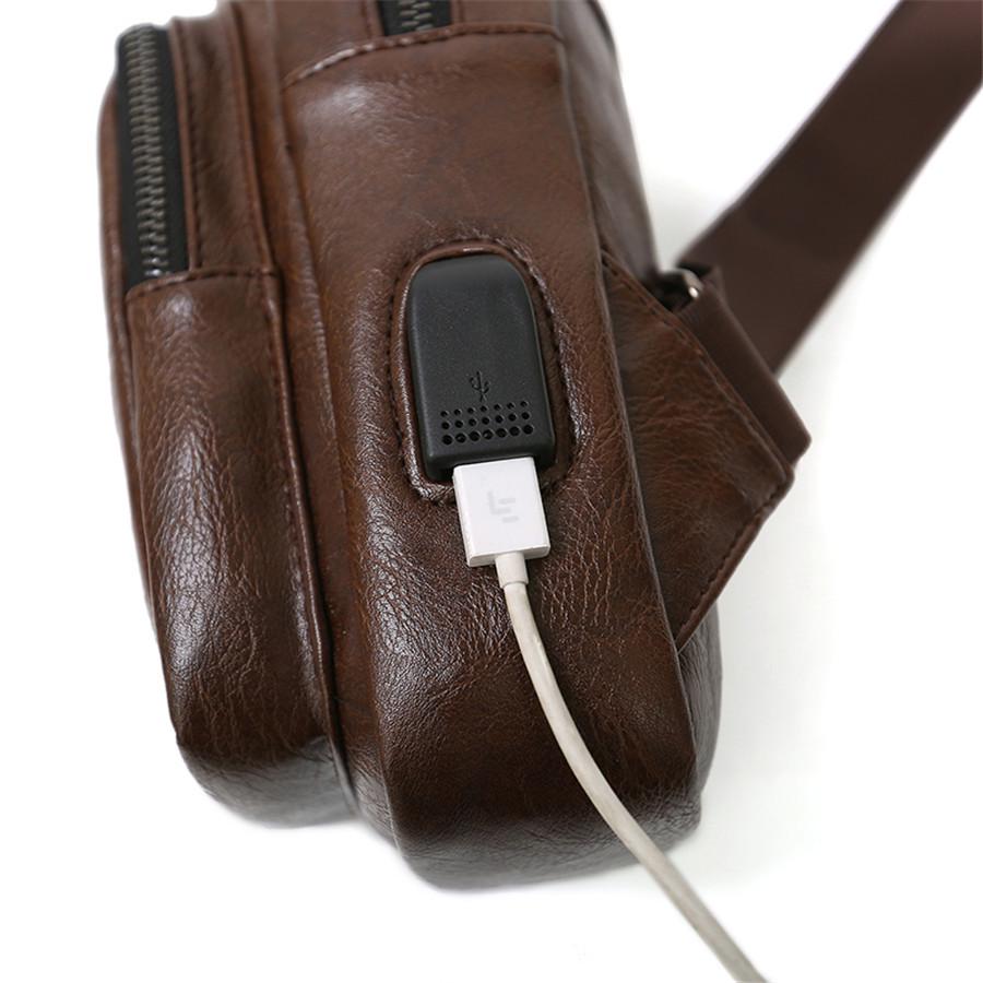 Chest Bag Men Coffee Large Capacity with Headphone Hole Shoulder Bag Outdoor Sports Pockets