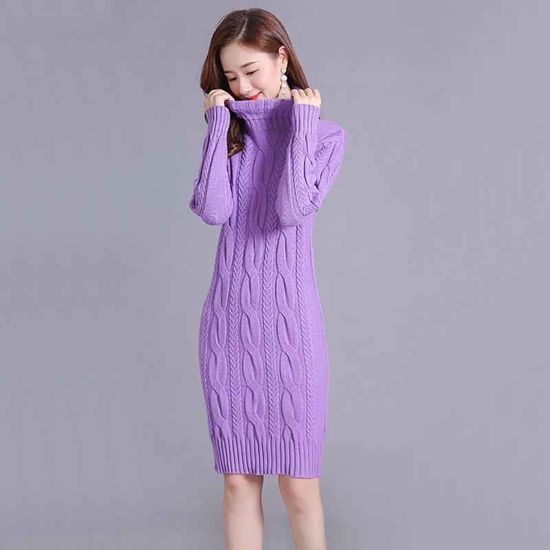 Sweater Women's Turtleneck Pullover Mid-length Knitwear Korean Pure Color Trending Sweater Dress Clothes Set Autumn and Winter