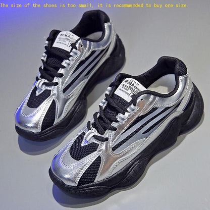 2020 Women Chunky Sneakers Designers Ulzzang Silver Lace Up Casual Vulcanized Shoes Sports Footwear