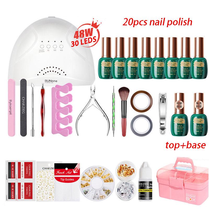 Nail Tool Set Nail Polish Glue Beginner set 48W UV LED Lamp nail dryer Nail Art Kit Manicure Tools
