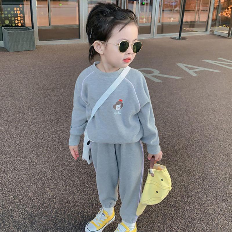 Girls' Suits Spring and Autumn Vacation Two-piece Sweater Long Pants Little Girls Loose Solid Color Two-piece Sweater Sets Casual Wear