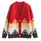 Color Matching Jacquard Knitted Sweater Cardigan Casual Versatile Knitted Sweater Jacket V-neck Long-sleeved Warm Retro Style