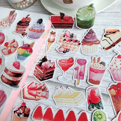 100pcs Sweet Cake Seal Stickers Set Chocolate Fruit Pudding Cream Donuts Sticker for DIY Decoration Kids Gift