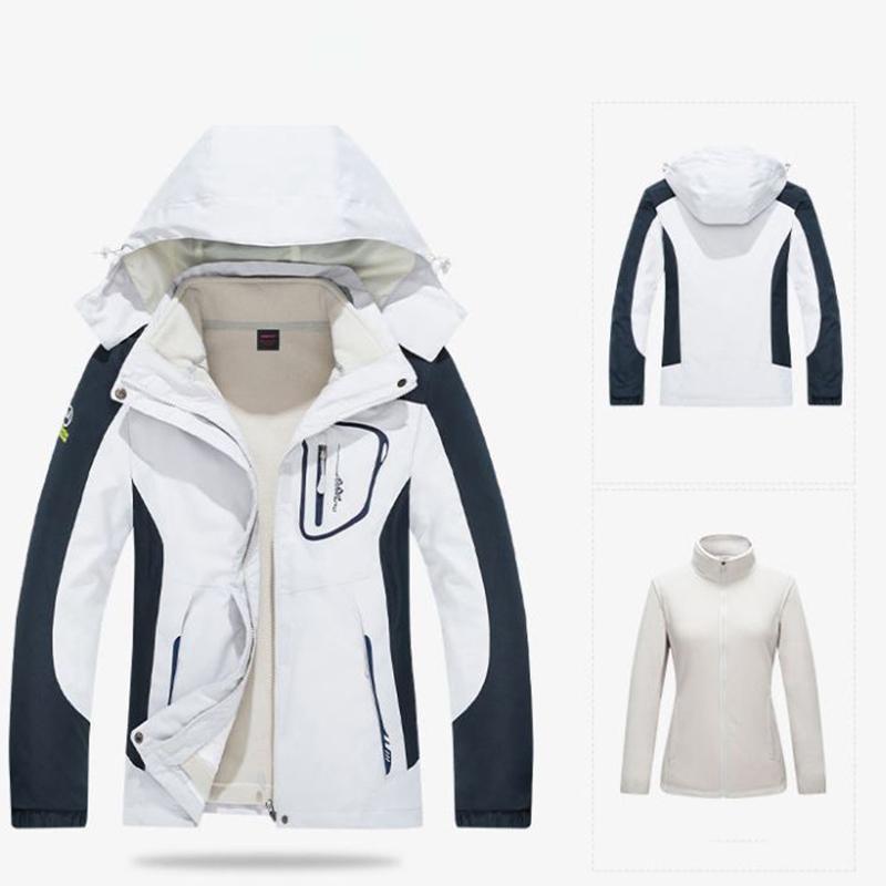 Women's Outdoor Jacket with Detachable Plus Velvet Thickening Two-piece Windproof and Waterproof Ski Jacket Mountain Travel