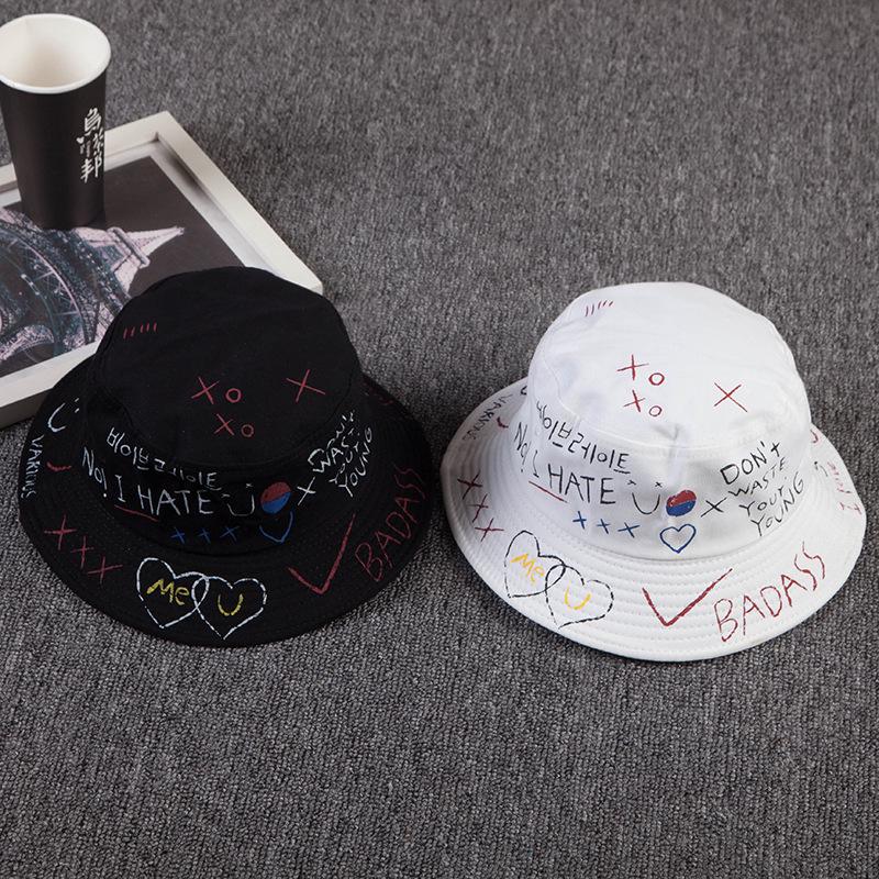 Unisex Alphabet Graffiti Print Fisherman Hat Outdoor Sunshade Fishing Hat Casual Cotton Bucket Hat