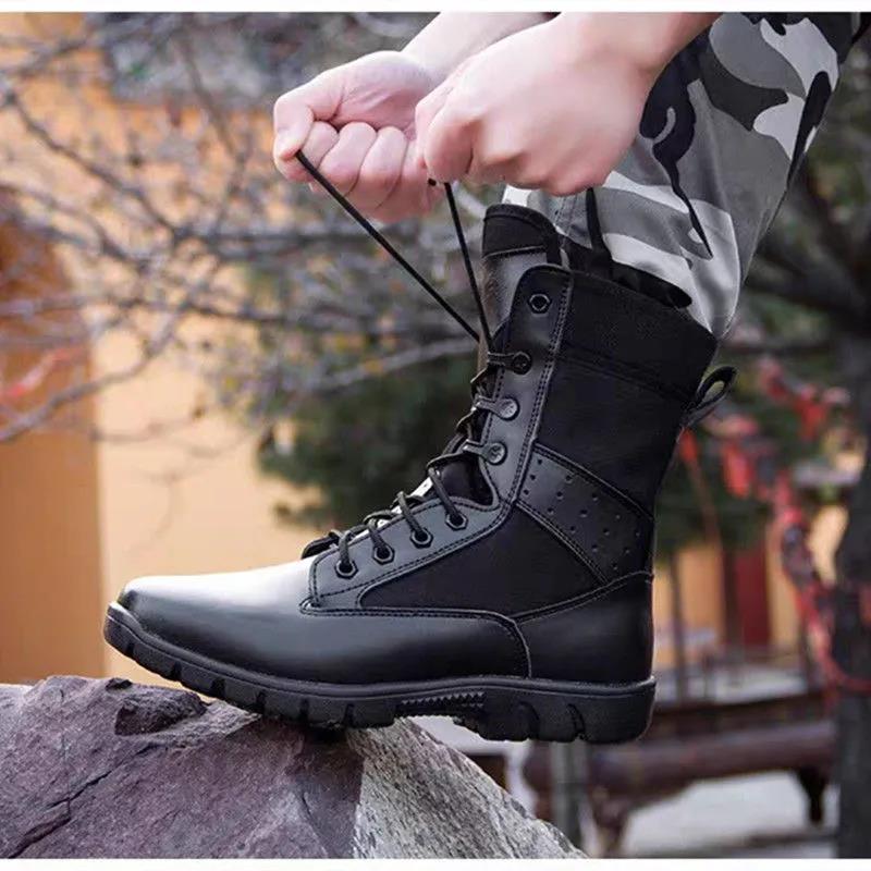 New Men's Ultra Light Spring Autumn Mountaineering Boots Breathable Tactical Boots High Martin Boots