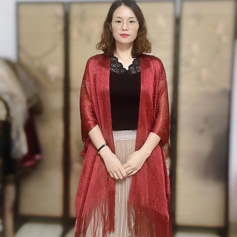 Pure Color Bright Silk Shawl All-match Shawl Summer Sunscreen Shawl Temperament Shawl Tassel Colorful Shawl Big Scarf
