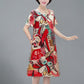 Women Summer L-XXXXXL Plus Size Mid-length Printed Dress Short Sleeve A-line knee-length
