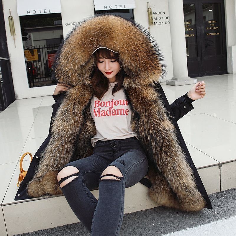 Winter Fur Coat Medium Length Detachable Raccoon Dog Fur Liner Thickened Imitation Fur Coat for Women
