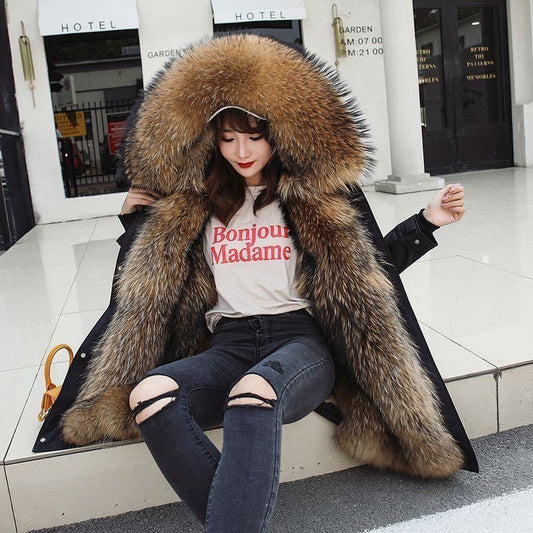 Winter Fur Coat Medium Length Detachable Raccoon Dog Fur Liner Thickened Imitation Fur Coat for Women