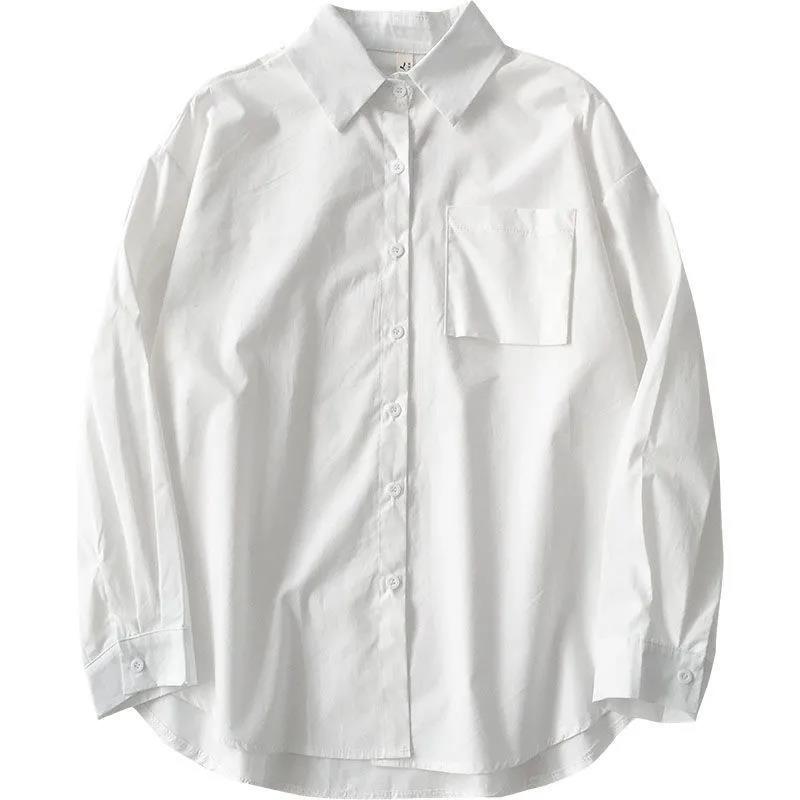 Fall/Winter Women's JK Uniform Shirt Long Sleeve Basic Loose Student White Classic Shirt Base Top