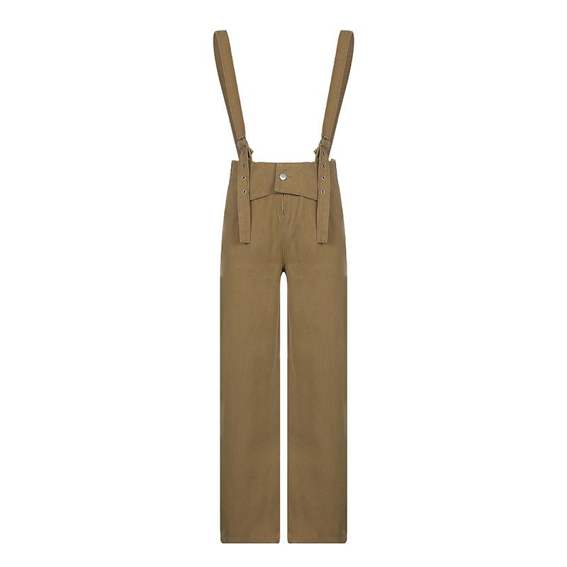 Women's Overalls Spring Street Fashion Slim Waist Straps Straight Trousers