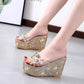 Slippers Women's Wedge Heel High-heeled Sandals  Slippers Women's Summer Super High-heeled Rhinestone Sequins Transparent Platform Slippers