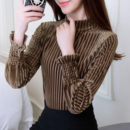 Women's Bottoming Shirt Long-sleeved Autumn Gold Velvet Small Shirt Autumn and Winter T-shirt Warm Jacket Temperament Inside